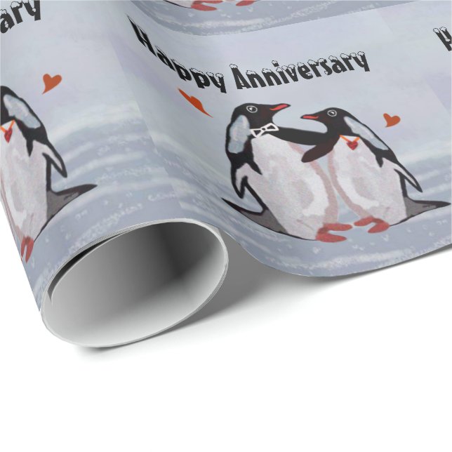 Penguin Love Anniversary Wrapping Paper (Roll Corner)
