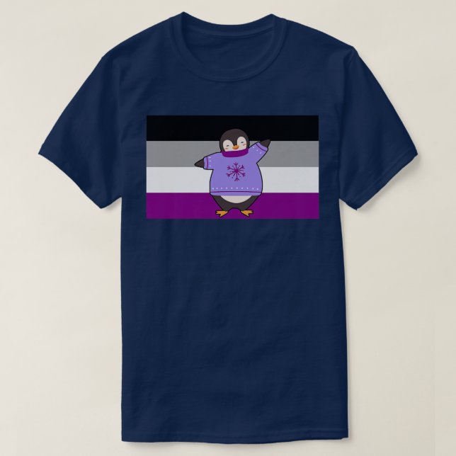 Penguin Love Aseual Pride Flag Aesthetic Christmas T-Shirt (Design Front)
