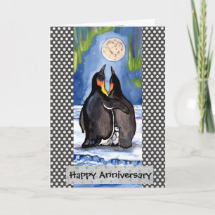 Penguin Love Aurora Anniversary Card Personalize