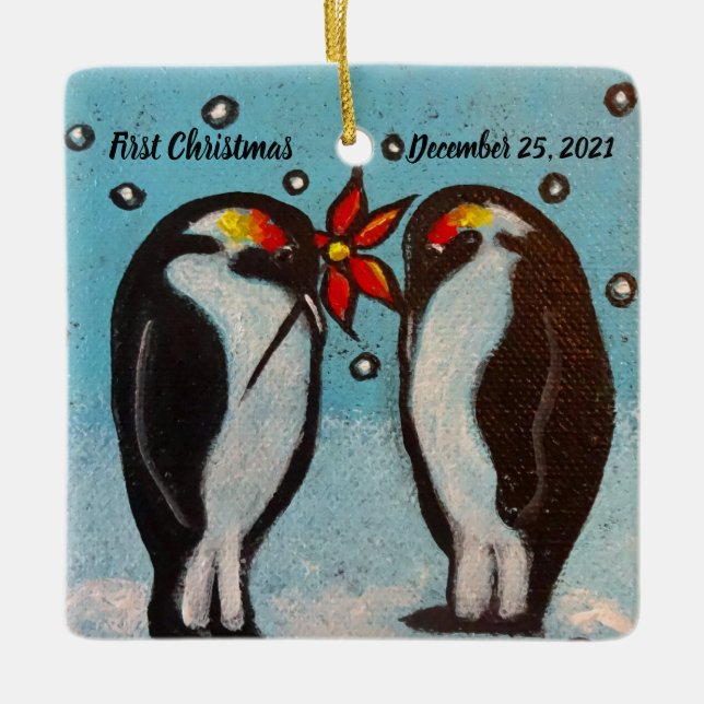 Penguin Love Christmas Ornament (Front)