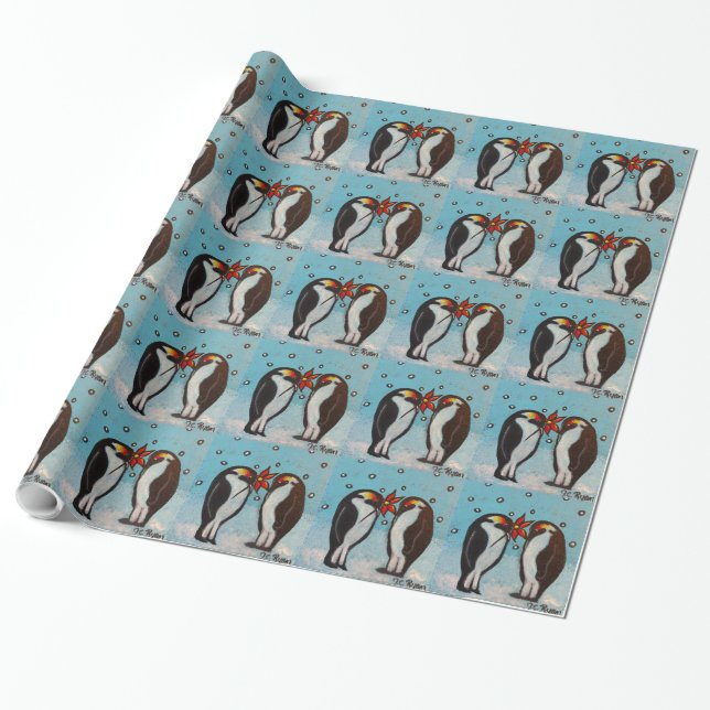 Penguin Love Christmas Wrapping Paper (Unrolled)