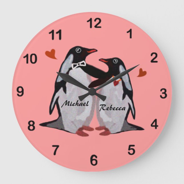 Penguin Love Custom Couple's Name Horloge (Recto)