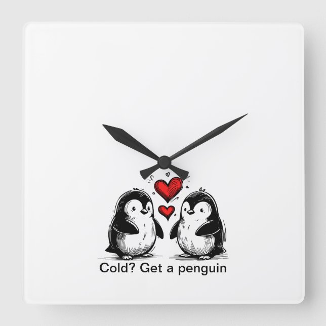 Penguin Love Parade Square Wall Clock (Front)