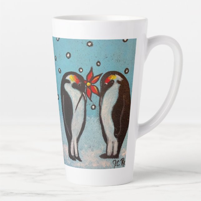 Penguin Love Whimsical Art Winter Latte Mug (Right)
