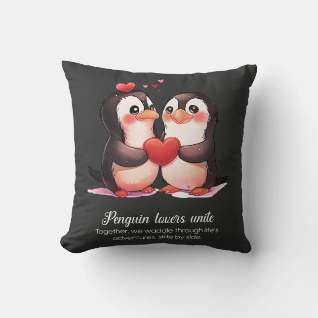 Penguin Lovers - Valentines Day special Throw Pillow (Front)