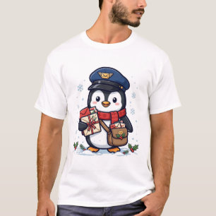 Penguin Mail Carrier Christmas Art T-Shirt