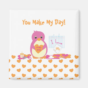 Penguin Making Valentines Magnet