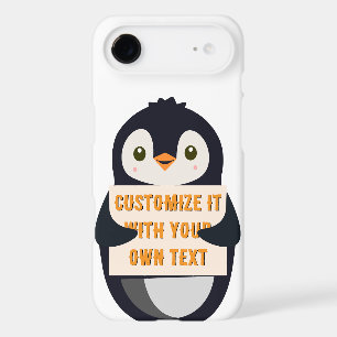 Penguin mascot holding a sign for custom text