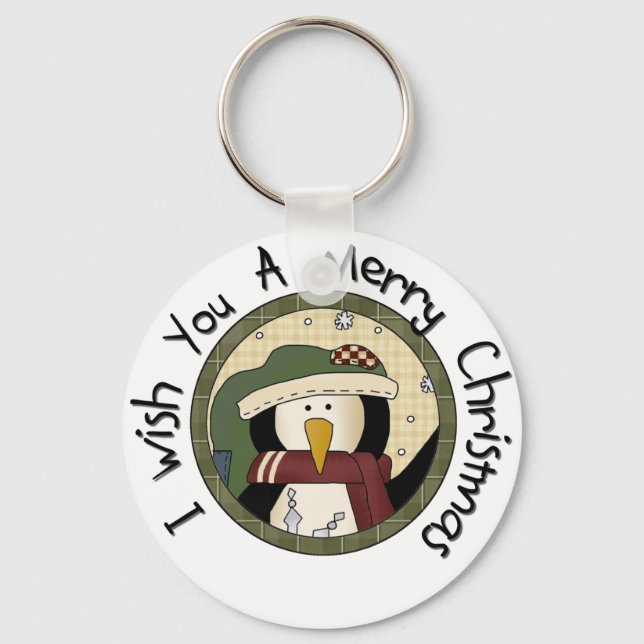 Penguin Merry Christmas T-shirts and Gifts Keychain (Front)