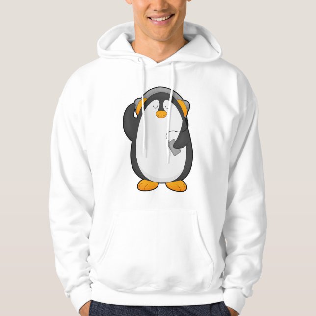 Penguin & Mobile phone with Headset Hoodie (Front)