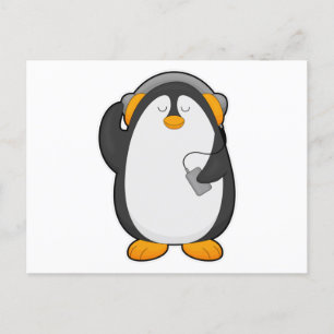 Penguin & Mobile phone with Headset Postcard