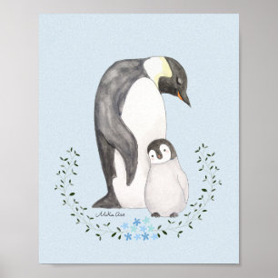 Penguin mom/dad with baby Cute Penguin Nursery Art Poster