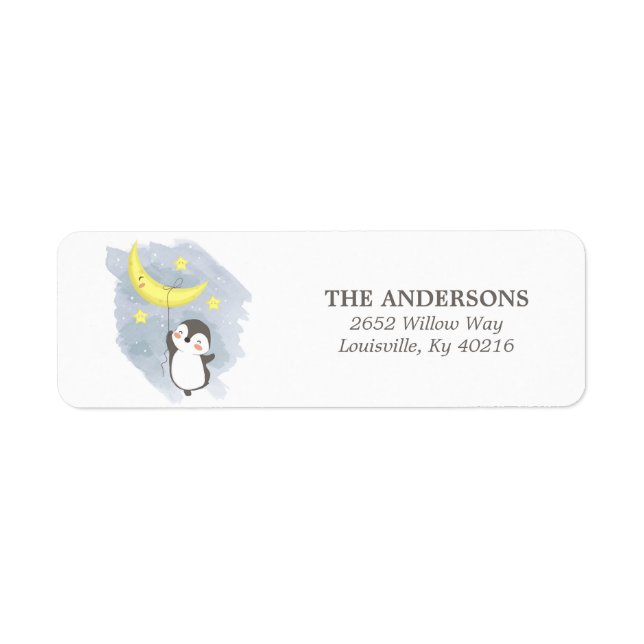 Penguin Moon Aquarelle Baby shower Adresse de reto (Devant)