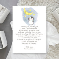 Penguin Moon Watercolor Baby Shower Thank You Card