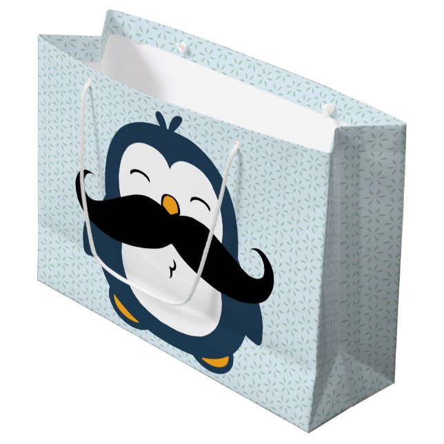 Penguin Moustache Trend Large Gift Bag (Front Angled)