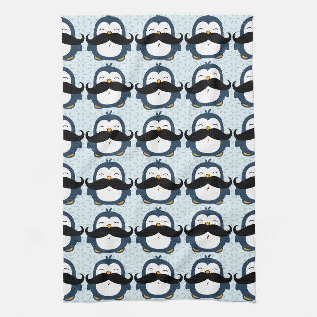 Penguin Moustache Trend Pattern Kitchen Towel (Vertical)