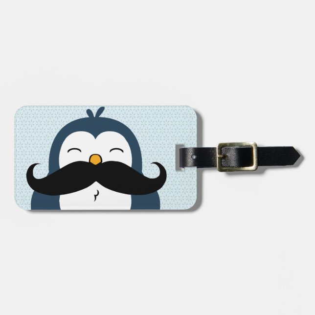 Penguin Moustache Trend Personalized Luggage Tag (Front Horizontal)