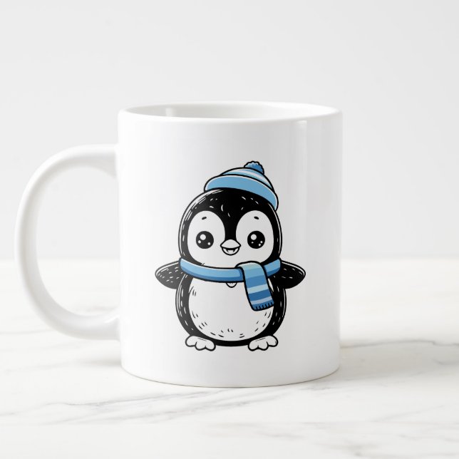 Penguin Mug Cute Winter  | Penguin with Hat and Sc (Left)