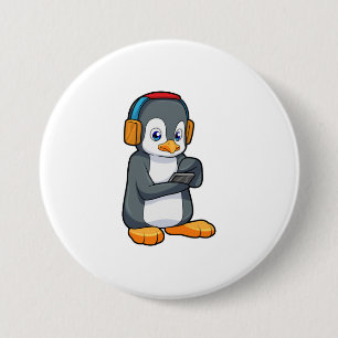 Penguin Music Headphone 3 Inch Round Button