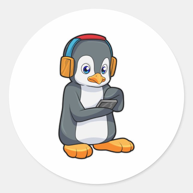 Penguin Music Headphone Classic Round Sticker (Front)