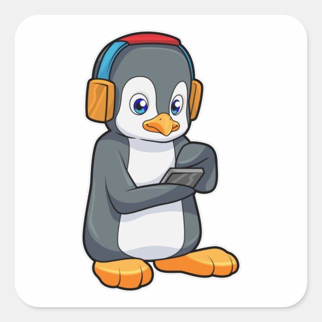 Penguin Music Headphone Square Sticker (Front)