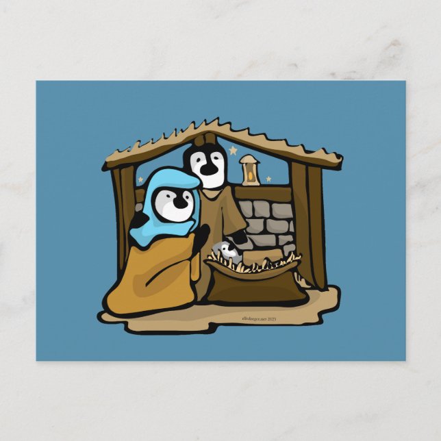 Penguin Nativity Scene Postcard (Front)