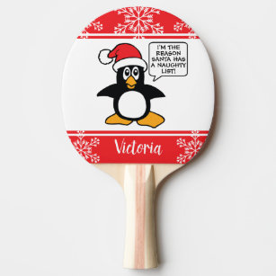 Penguin Naughty List Personalized Christmas Ping Pong Paddle