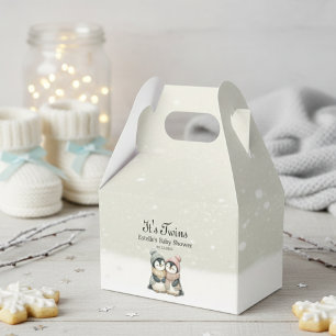 Penguin Neutral Twins Baby Shower Winter Theme Favor Box