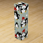 Penguin Nightcap Wine Box<br><div class="desc">Penguins in their Santa hats try to sneak a nightcap but the kids want some too. The background is stripey like pyjamas with some night time stars. Customize if you like.</div>