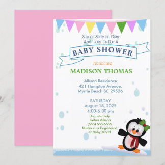 Penguin On Ice Baby Shower Invitation