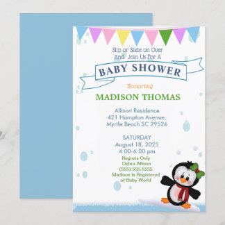 Penguin On Ice Baby Shower Invitation