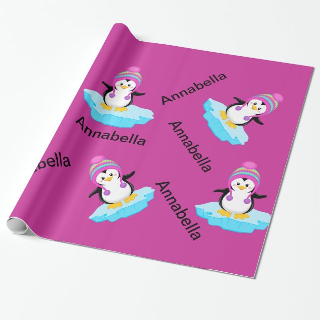 Penguin On Ice Personalized wrapping paper (Unrolled)