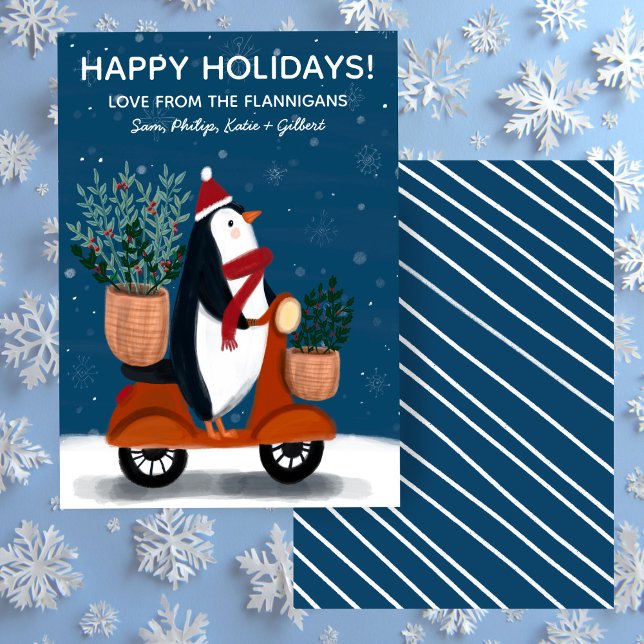 Penguin on Scooter Cute Christmas Custom Holiday Card (Penguin on Scooter Cute Christmas Custom Holiday Card
)