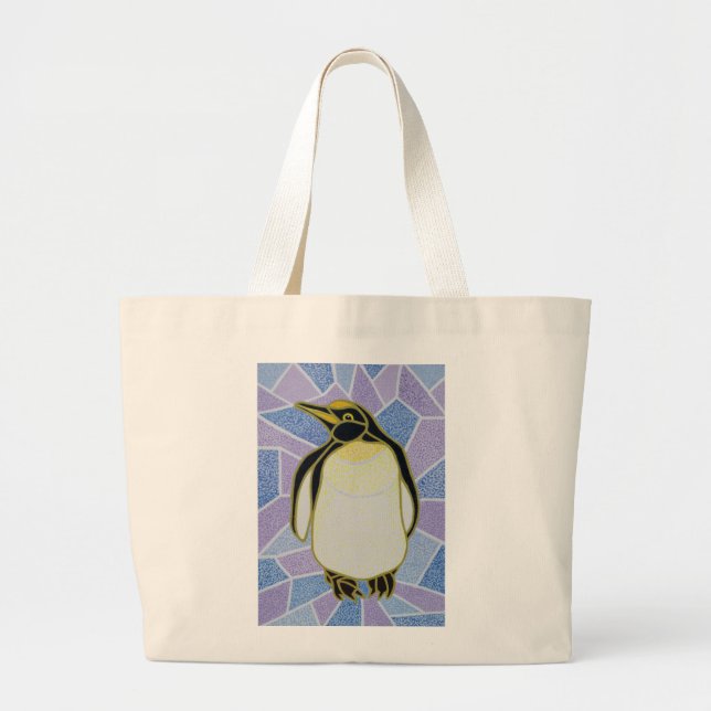 Penguin on Stained Glass Large Tote Bag (Front)