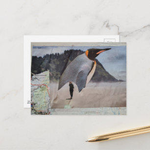 Penguin on the Beach Surreal Collage Postcard