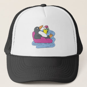 penguin on vacation trucker hat