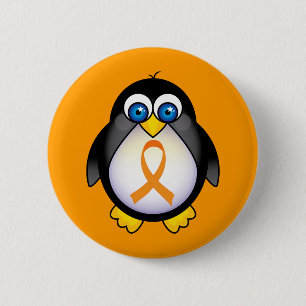 Penguin Orange Ribbon Of Awareness Gift 2 Inch Round Button