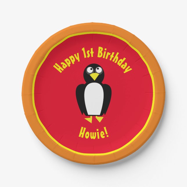 Penguin Paper Plates Animal Birthday Party (Front)