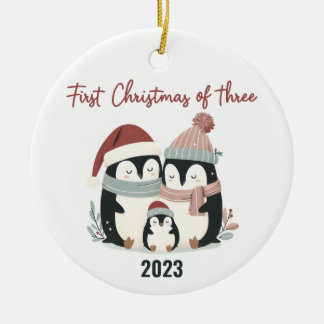 Penguin Paradise: First Christmas of Three Penguin Ceramic Ornament