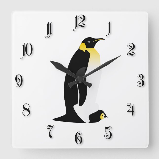 Penguin parent with his baby square wall clock (Front)
