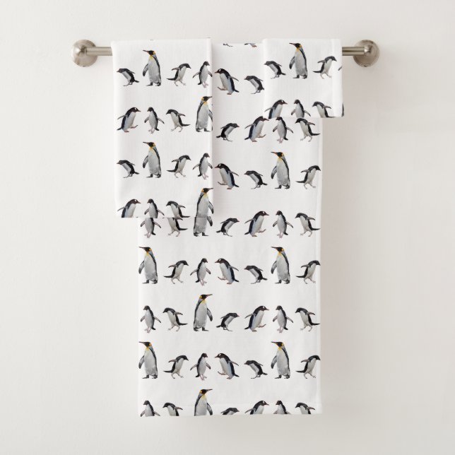 Penguin Party Bathroom Towel Set (Insitu)