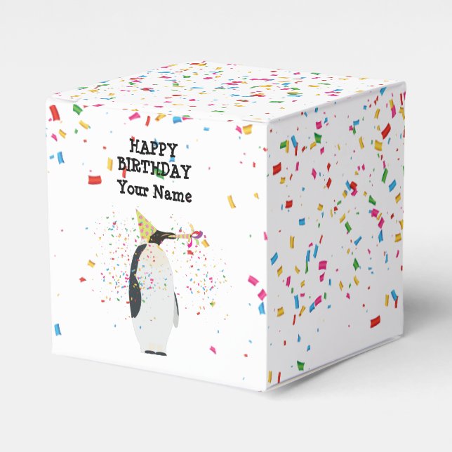 Penguin Partying - Animals at Birthday Party Favor Box (Front Side)