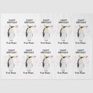 Penguin Partying - Animals at Birthday Party Name Tissue Paper