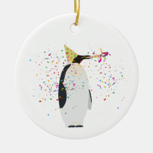 Penguin Partying - Animals Having a Party Ceramic Ornament