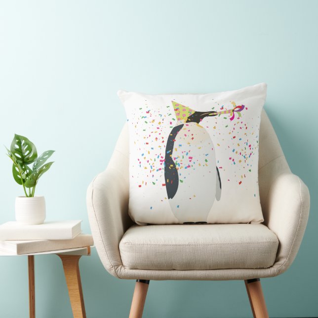 Penguin Partying - Animals Having a Party Throw Pillow (Chair)