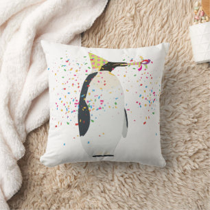 Penguin Partying - Animals Having a Party Throw Pillow