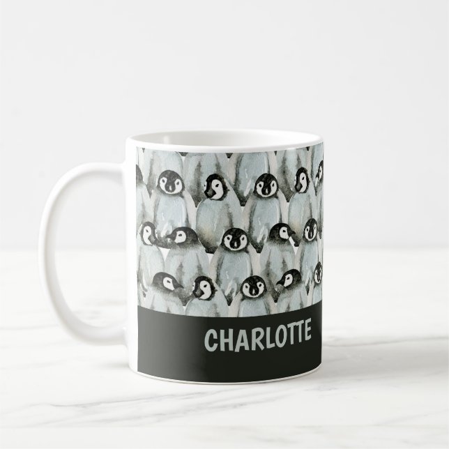 Penguin Pattern Black and White Cute Personalized Coffee Mug (Left)