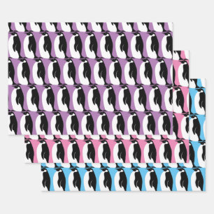 Penguin Pattern Black White Gift Wrapping Paper Sheet