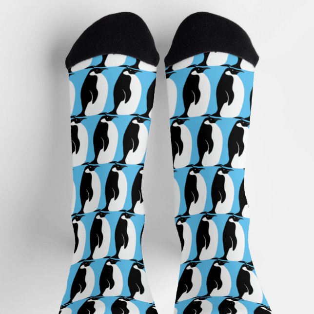 Penguin Pattern Cute Minimalist Blue Black White Socks (Top)