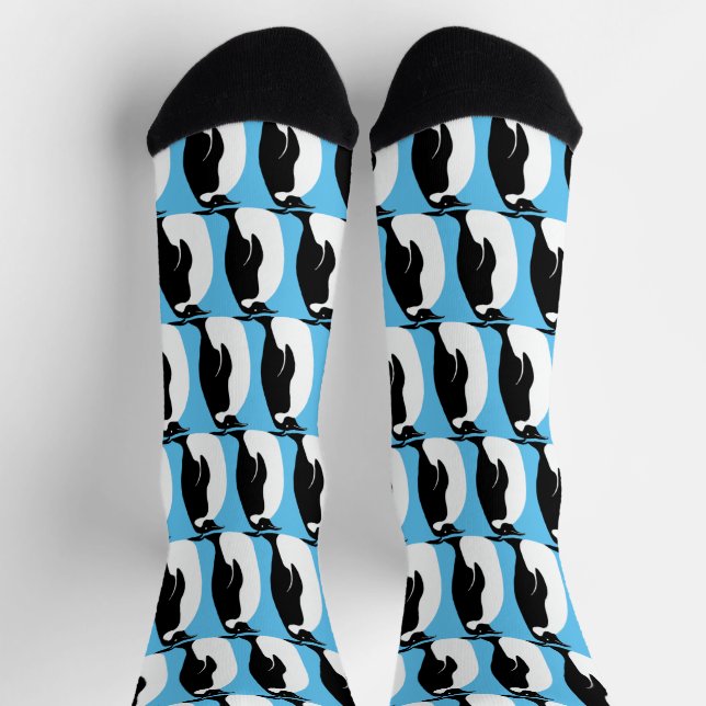 Penguin Pattern Cute Minimalist Blue Black White Socks (Top)